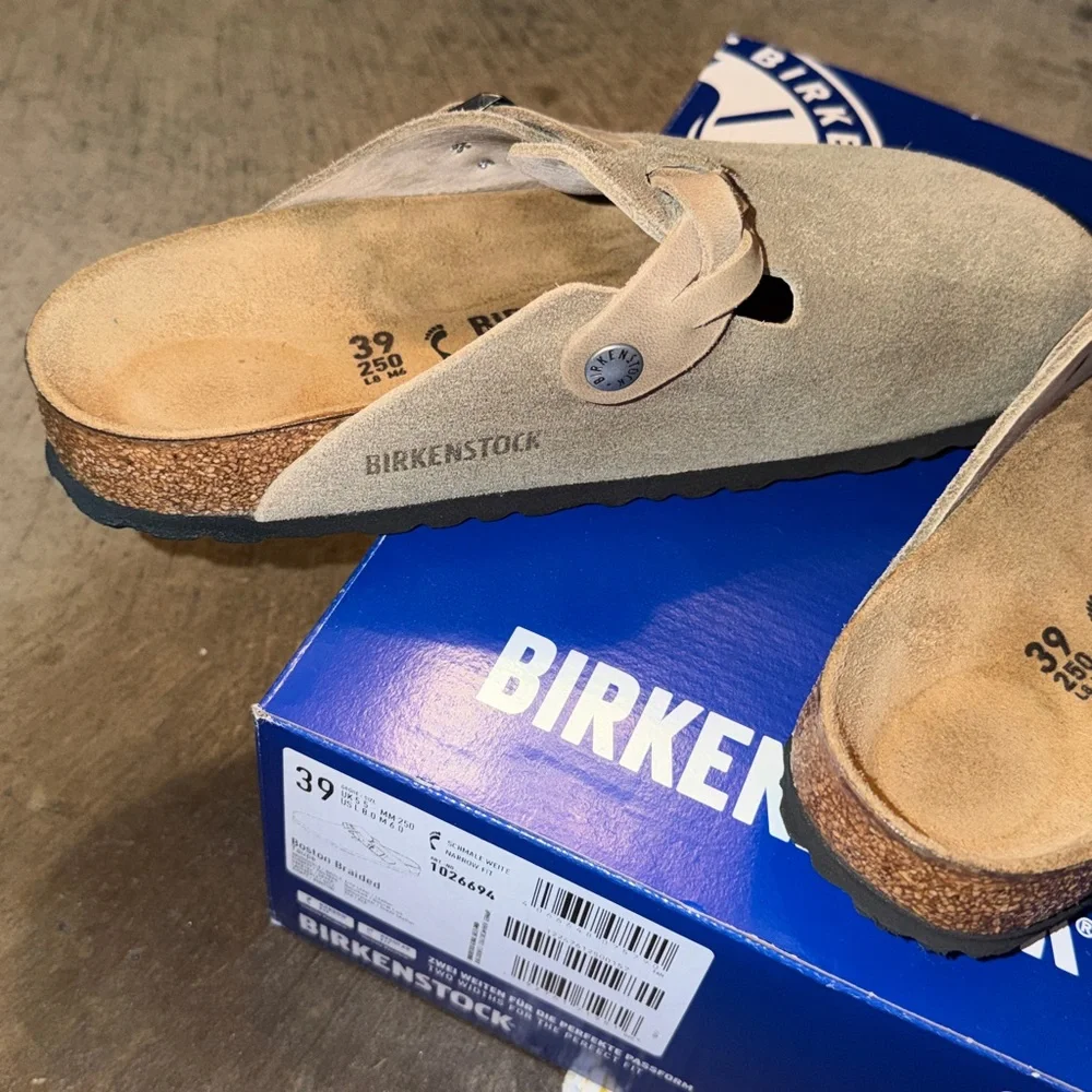 Birkenstock womens Taupe Suede Clogs with Braided Strap - Picture 4 of 5